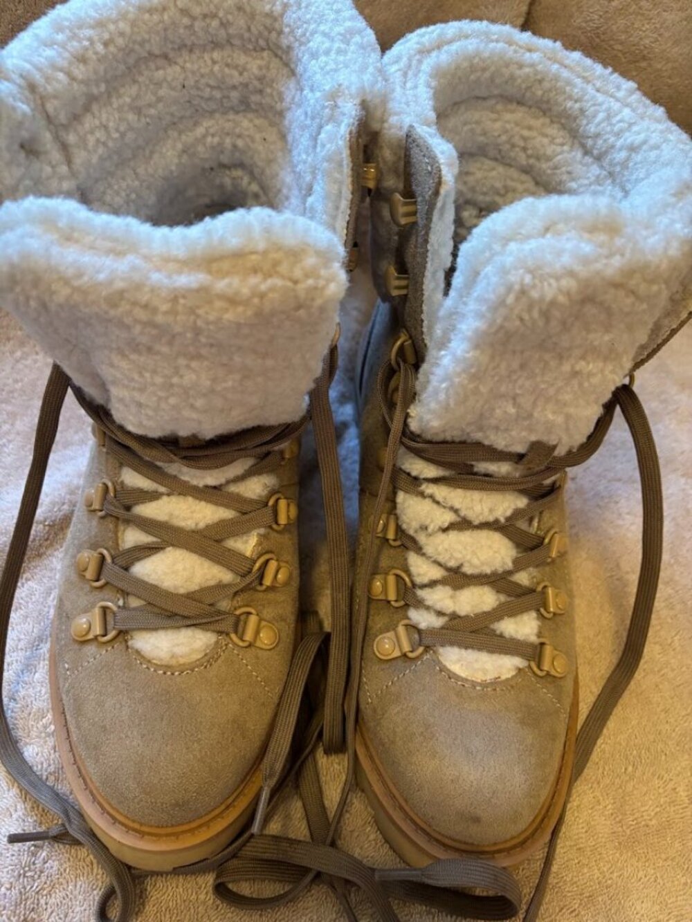 NINE WEST Women's Rima Taupe Combat & Lace-up Boots - size 8